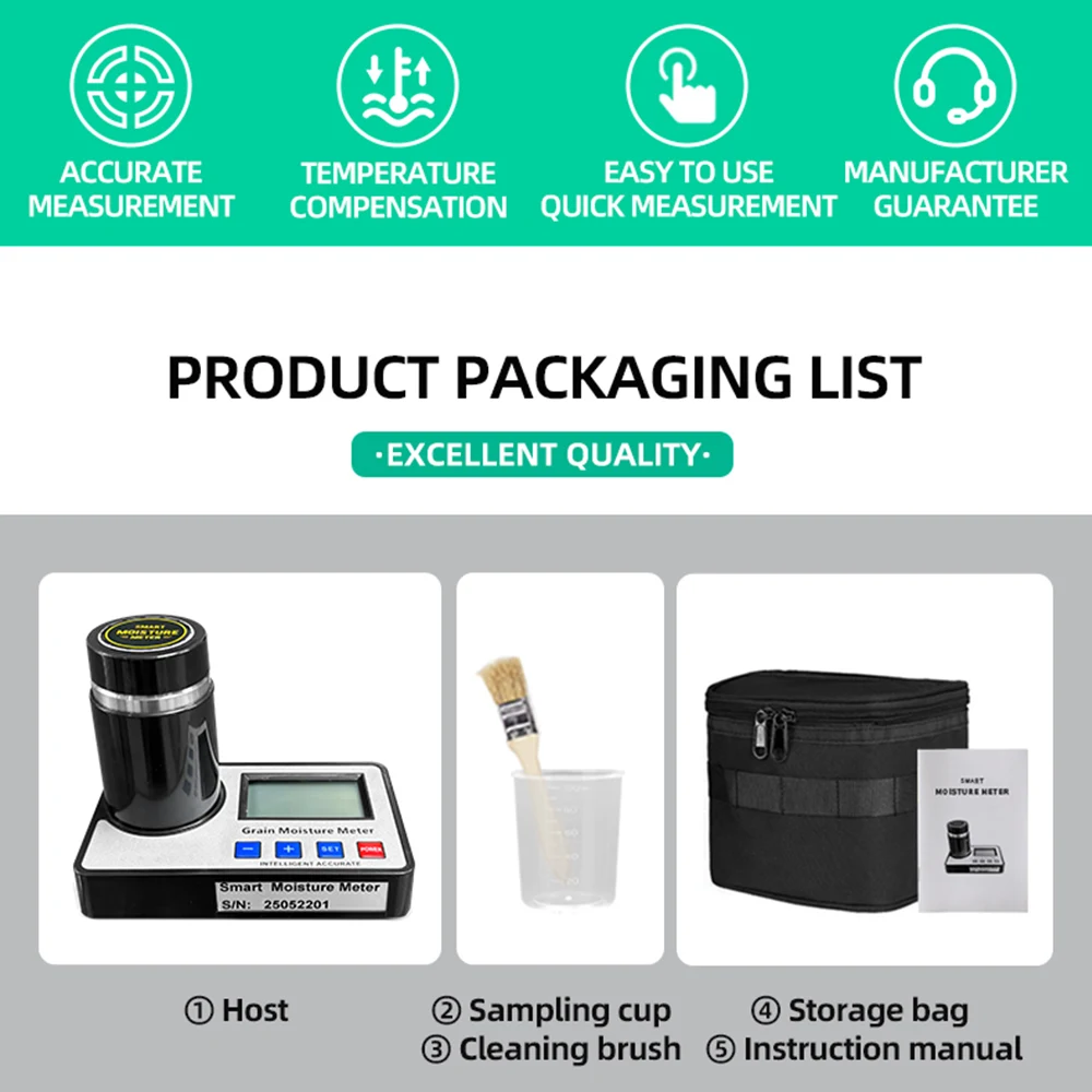 Smart Grain Moisture Meter 19 Kinds Grains Hygrometer Corn Rice Wheat Coffee Bean Humidity Detector 8~30% Water Content Analyzer grain moisture meter