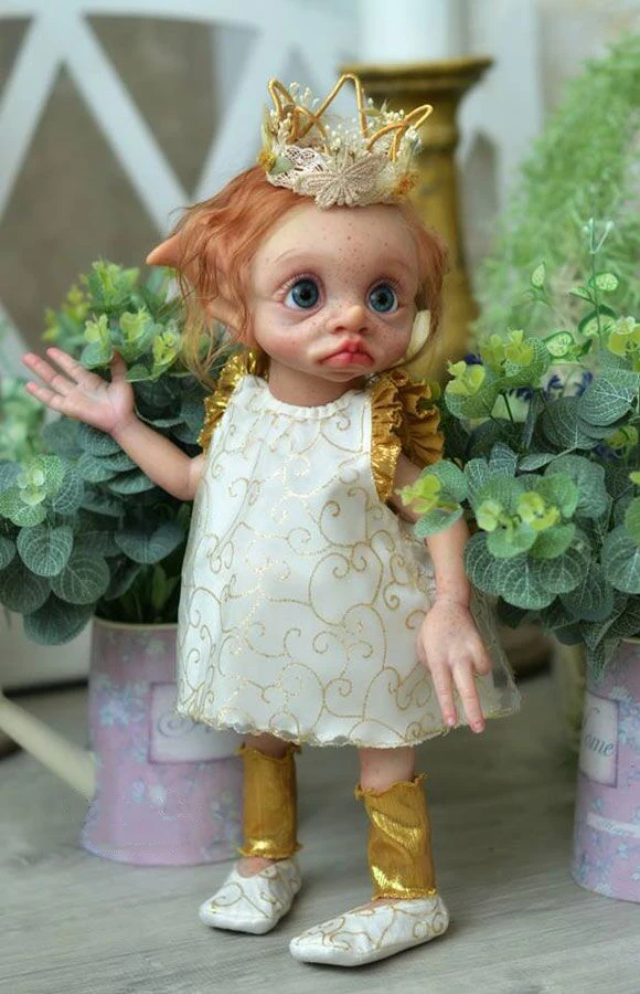 

NPK 17inch Already Painted Finished Doll Full Body Soft Silicone Reborn Fairy Elf Tinky Baby Tinky Collectible Art Doll