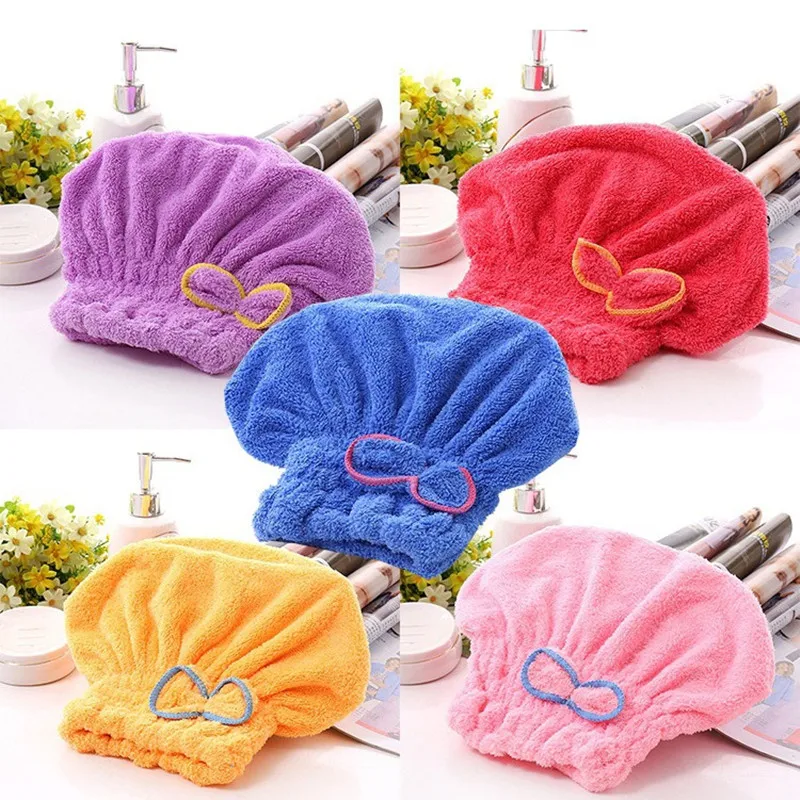 Women Hair Cap Microfibre Quick Hair Drying Bath Spa Bowknot Cap Wrap Towel Hat for Bath Bathroom AccessoriesShower