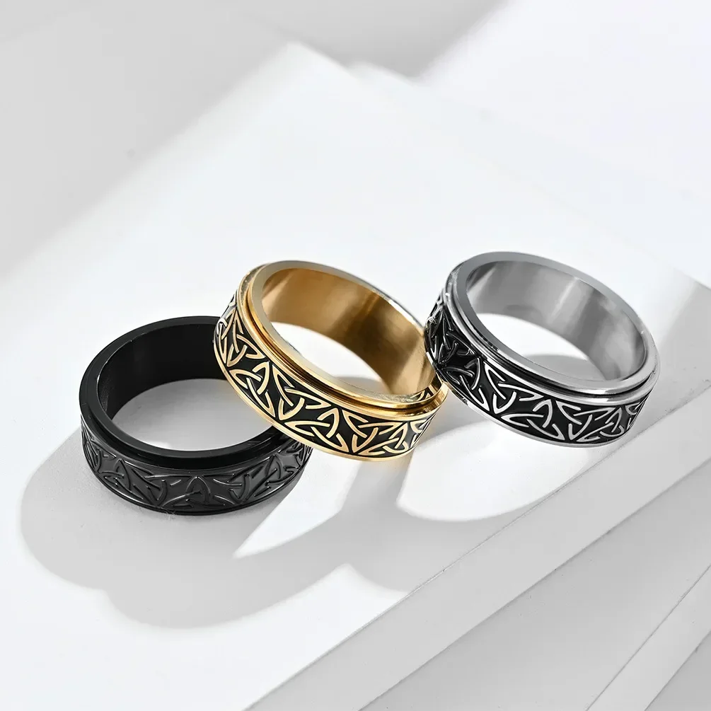 Men Stainless Steel Celtic Triangle Knot Rotatable Rotating Ring Unisex Decompression stainless steel ring,finger ring,fidget spinner ring