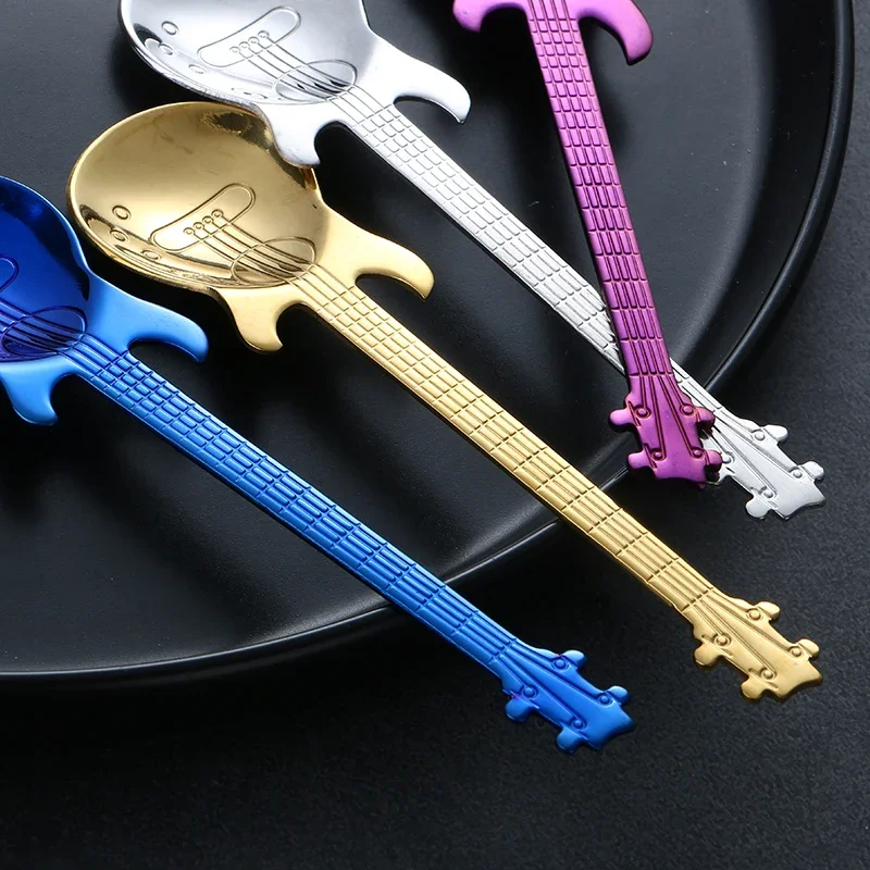 Stainless Steel Guitar Shaped Love Coffee Spoon Teaspoon Children Spoon New Beautiful Tea Use Kitchen Couple Gifts 1PCS