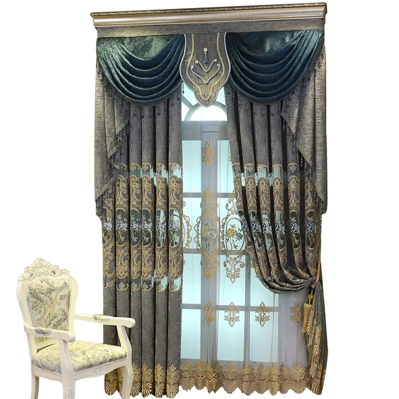 Jacquard Valance Embroidered Curtains for Living Room Window Curtains Tulle Floral Luxury Europe for Bedroom Door Kitchen Drapes