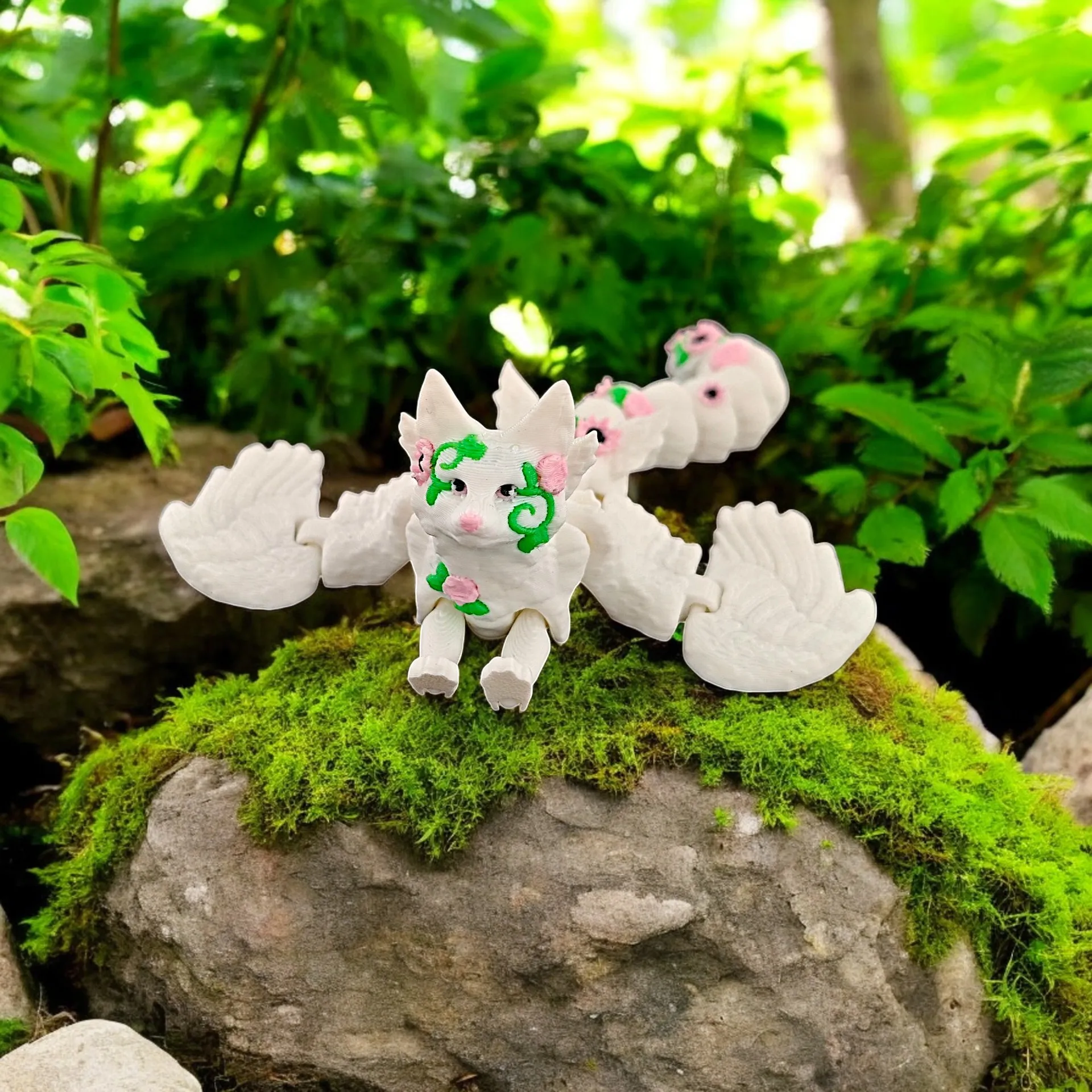 3D Printed White Fox with Wings Figures Ornament Multi-jointed