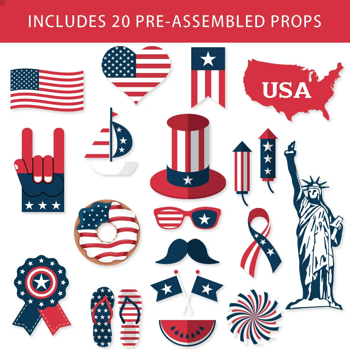 American Independence Day Photo Props,Independence Day Party Decoration Photo Supplies,20pcs