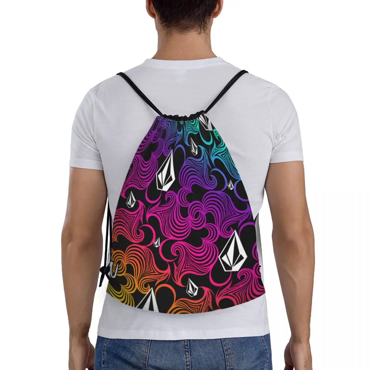 Custom Volcoms Skate Diamond Stone Pattern Drawstring Backpack Bags Men Women Lightweight Gym Sports Sackpack Sacks for Shopping 5