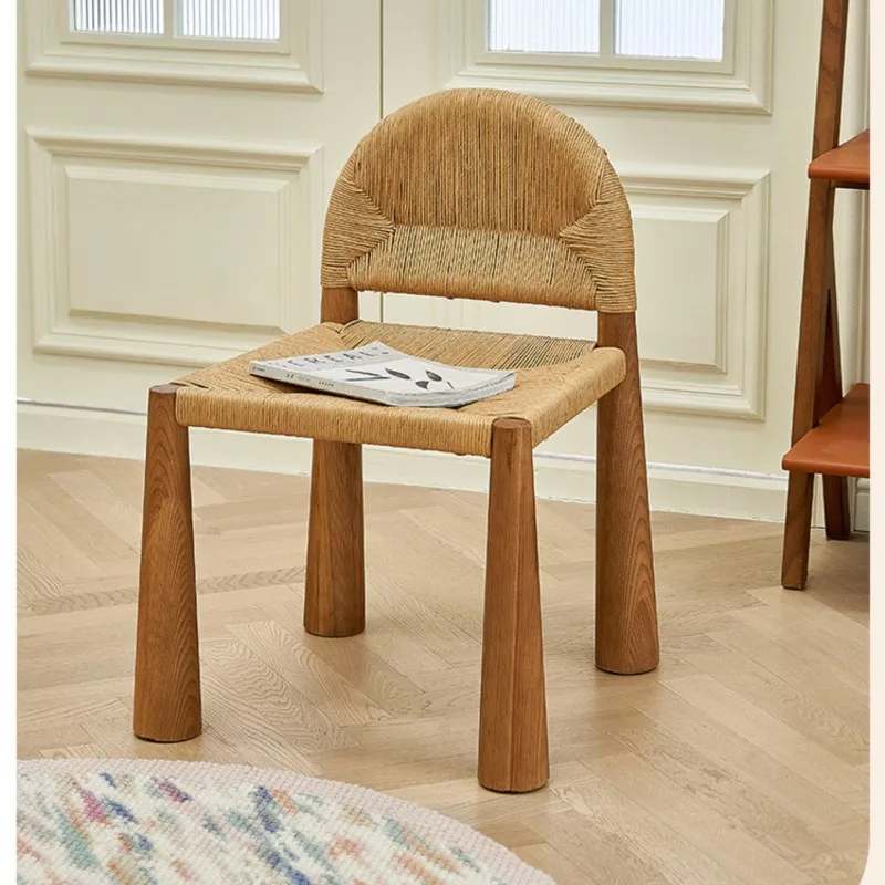 JOYLIVE Household Japanese Style Solid Wood Dining Chair Retro Simple Living Room Back Chair Rattan Leisure Chair DropShipping