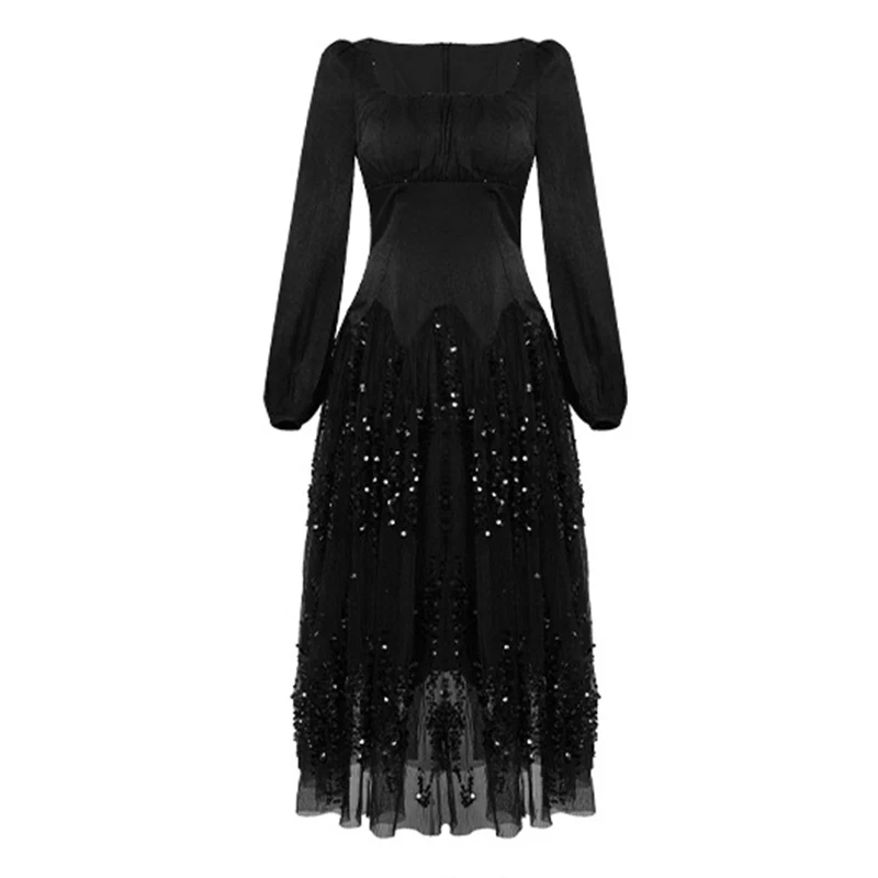 ملابس حريمي خمر نفخة الأكمام ضئيلة ألف خط فستان أن...