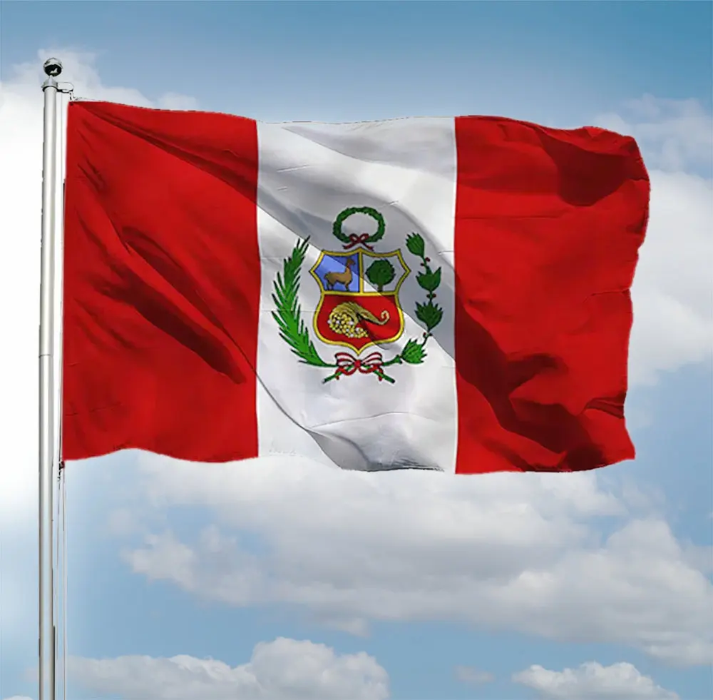 Bandera de Perú de doble cara impresa, tela de poliéster de 90x150cm, doble puntada, PE, Bandera Nacional peruana para decoración, envío gratis