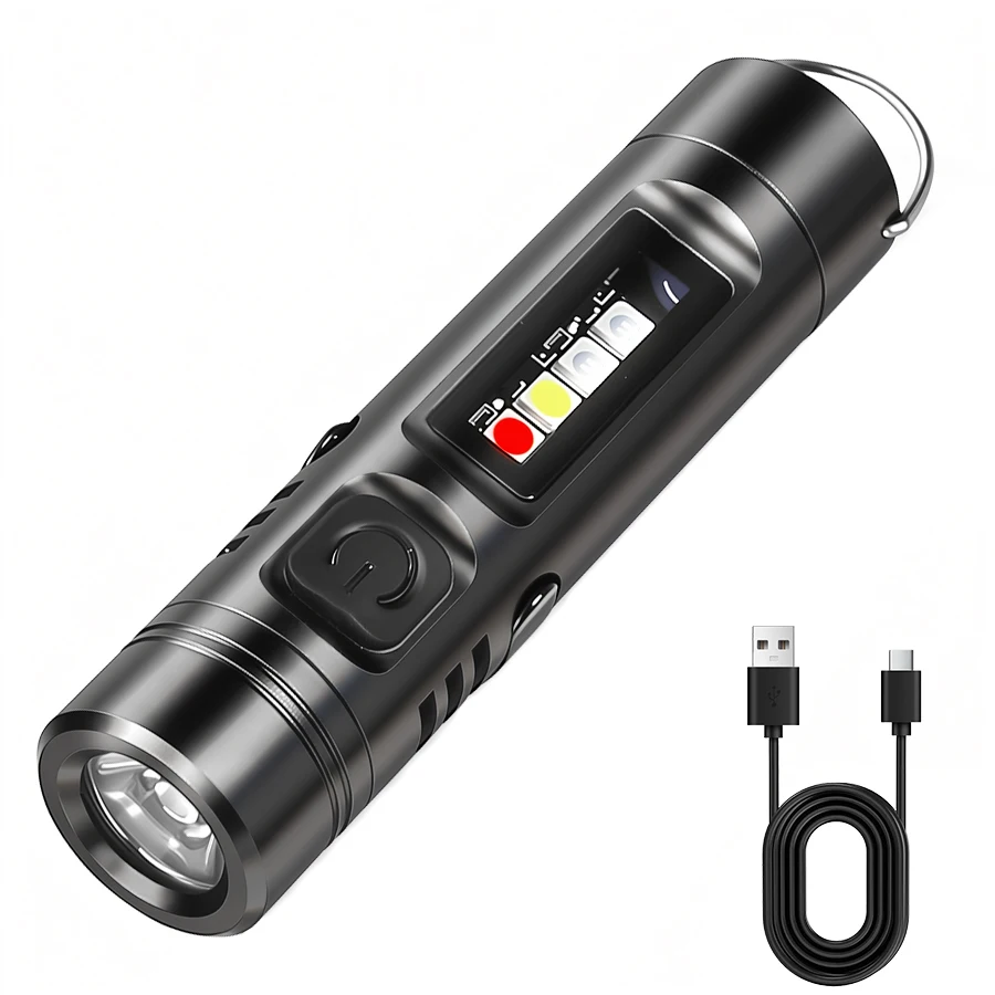 Compact LED COB Keychain Flashlight - USB Rechargeable Torch with Magnetic Clip and 9 Light Modes for Outdoor and Emergency Use