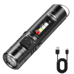 Compact LED COB Keychain Flashlight - USB Rechargeable Torch with Magnetic Clip and 9 Light Modes for Outdoor and Emergency Use (Black)