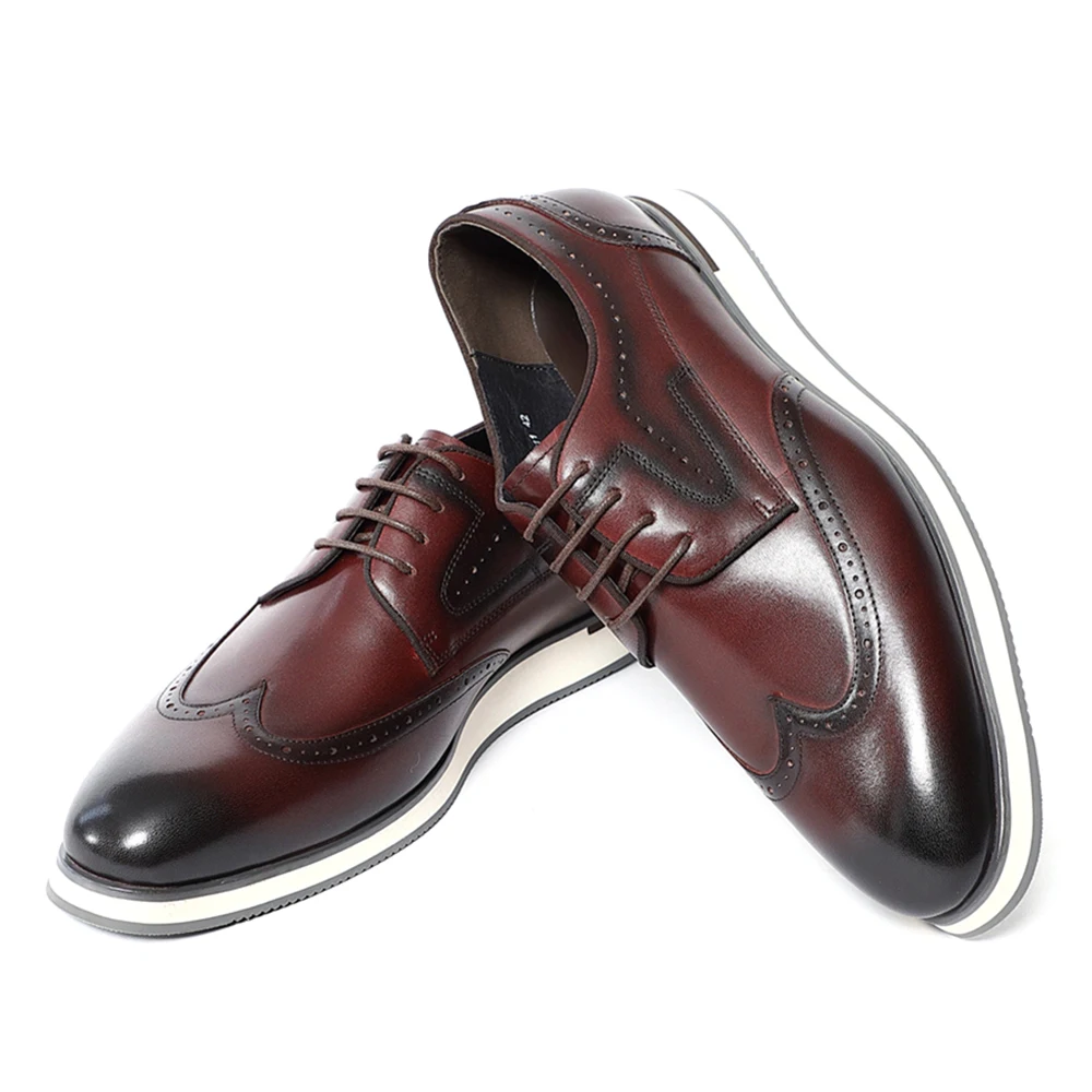 Natural Cowhide Genuine Leather Men's Casual Derby Dress Shoes Brogue Wingtip Flat Shoes Spring Autumn Elegant Sneakers for Men