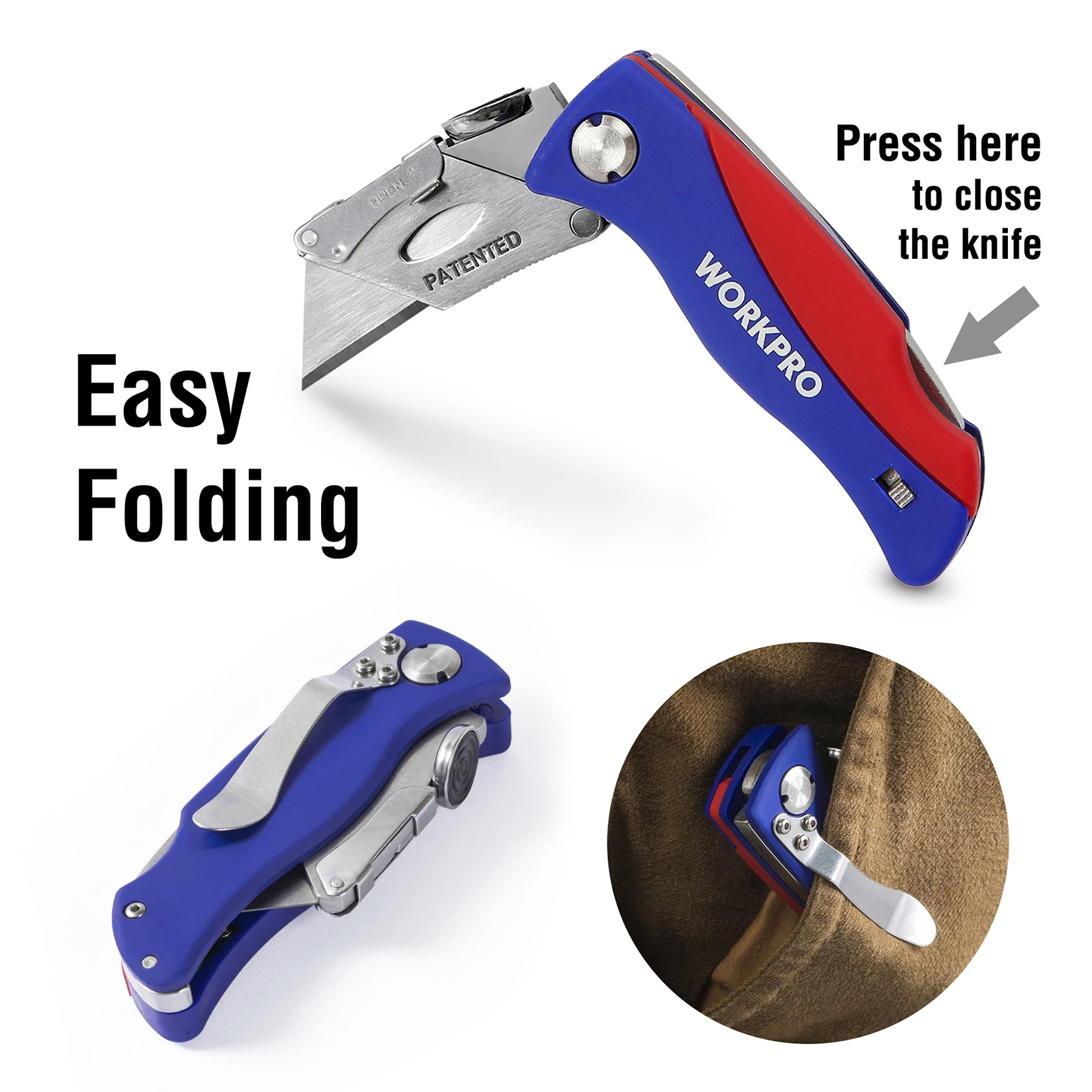 Folding Knife WORKPRO Pipe Cutter Electrician Cable Cutter Safety Security Tool Plastic Handle 5 pcs blades