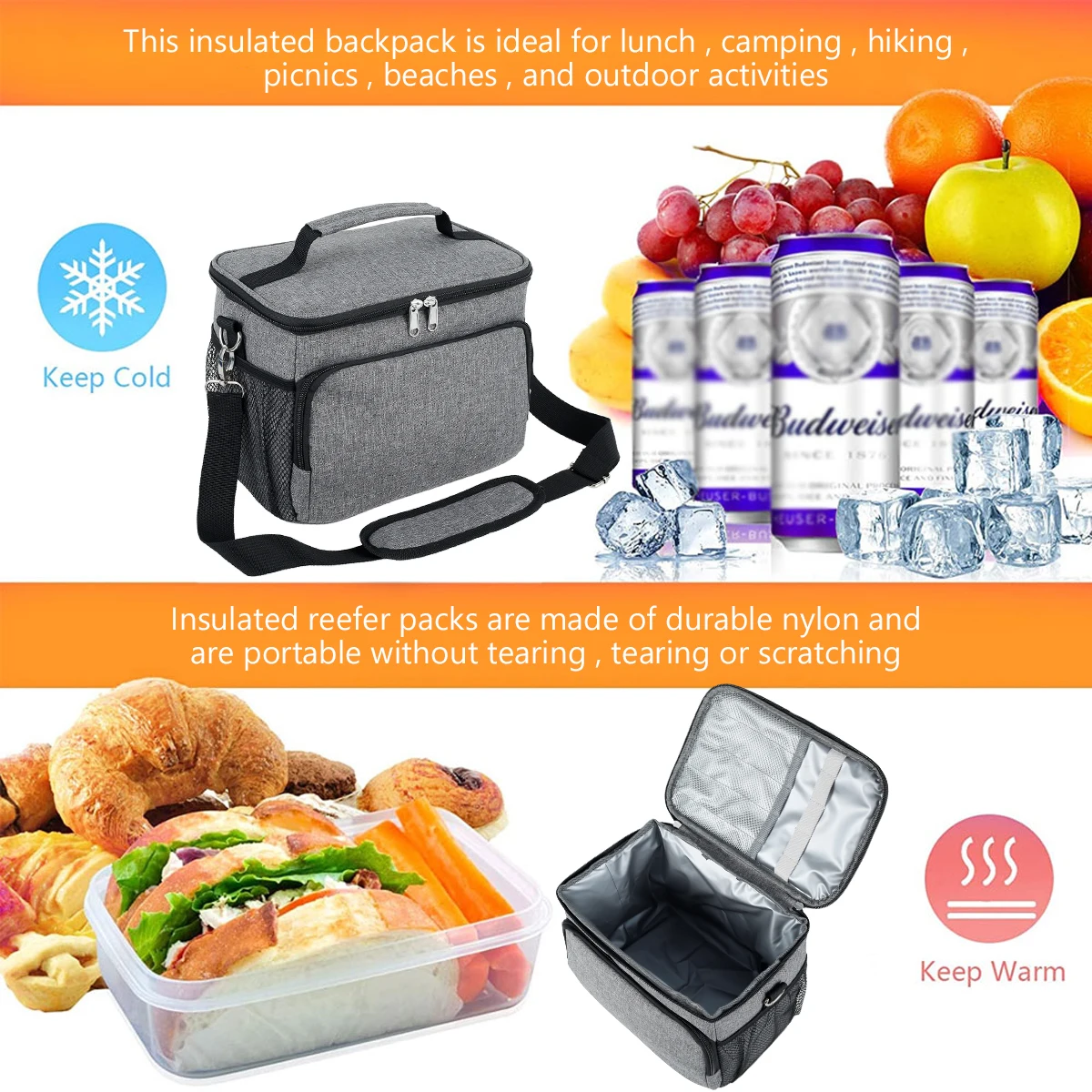 Insulated Lunch Bag Large Capacity Cooler Bag Bento Pack Student Bento Lunch Handbag Leakproof Thermal Organizer Bags