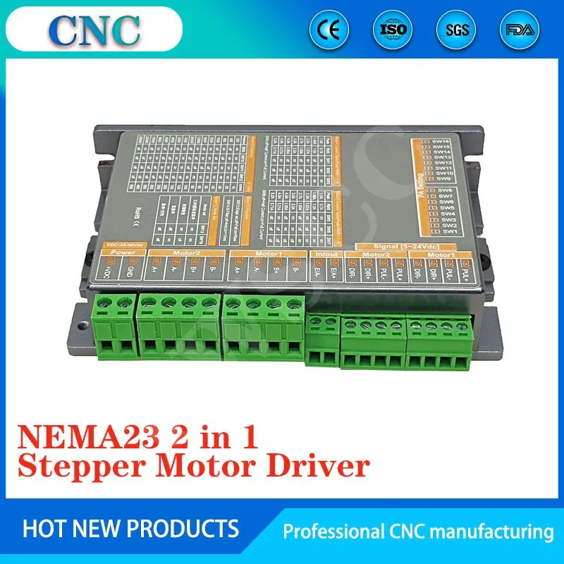 

New NEMA23 2-in-1 Stepper Motor Driver 2-axis Motor Controller Supports Single and Double Pulse Spontaneous Pulse and Auto Detec
