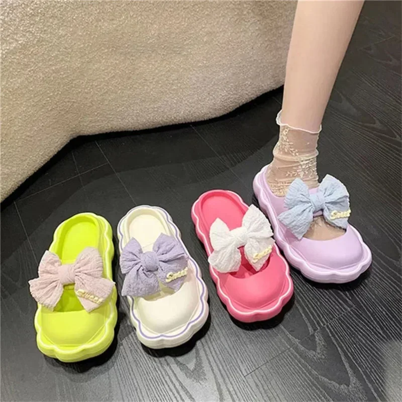 Women Slippers Summer Slide Thick bottom bow beach shoes women Cartoon Shoes Outdoor Indoor Home Women Slides flat sandals