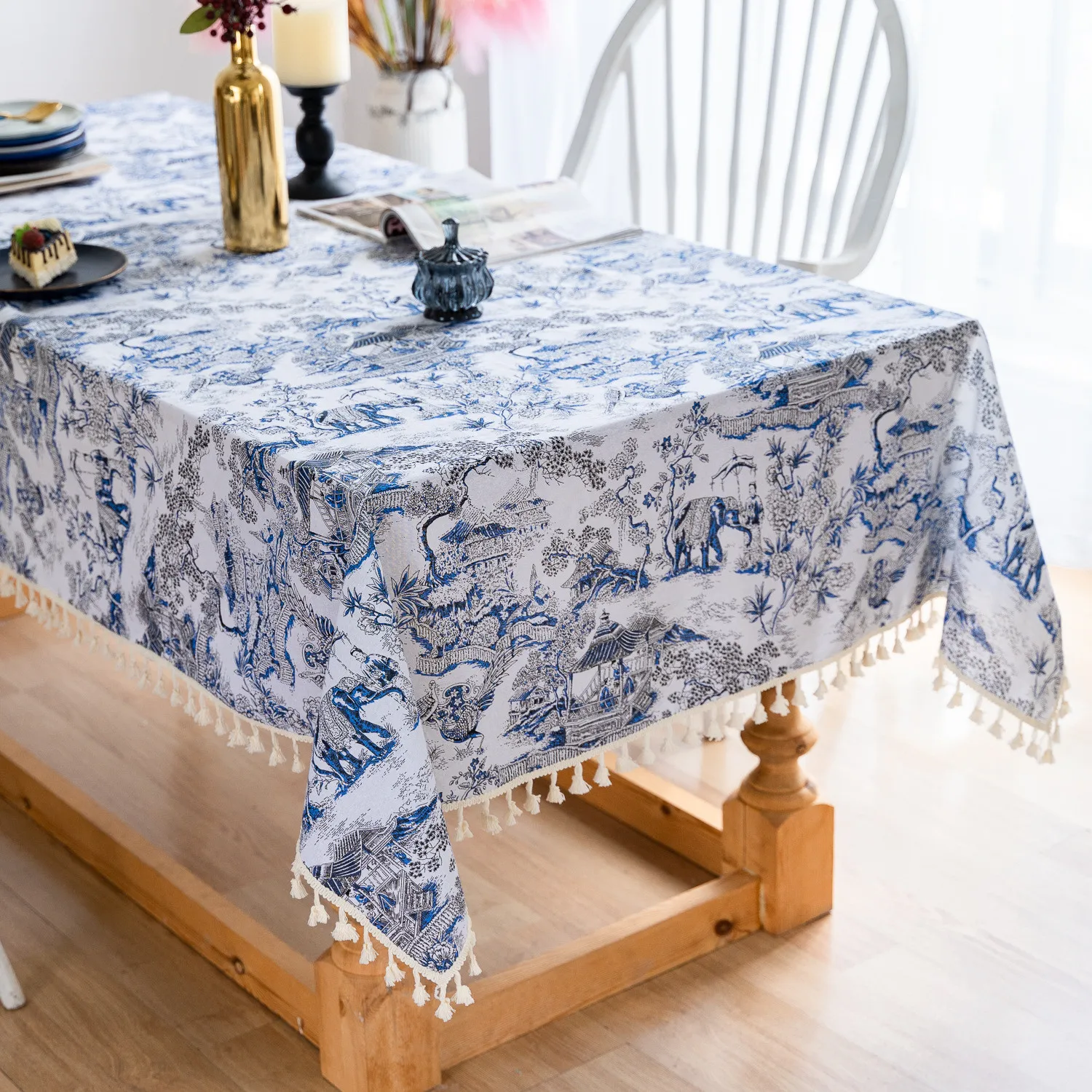 Blue Oil proof Tablecloth Landscape Picture Home Decoration Cotton