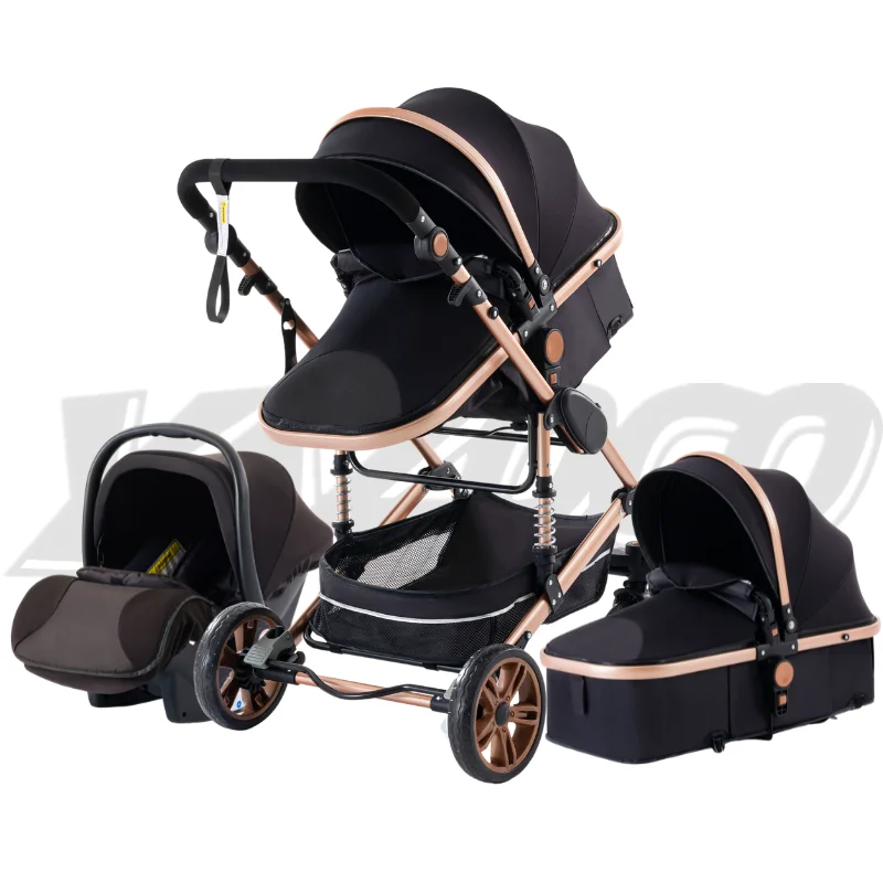 Luxurious Baby Stroller 3 in 1 Portable Travel Baby Carriage Folding Prams Aluminum Frame High Landscape Car for Newborn