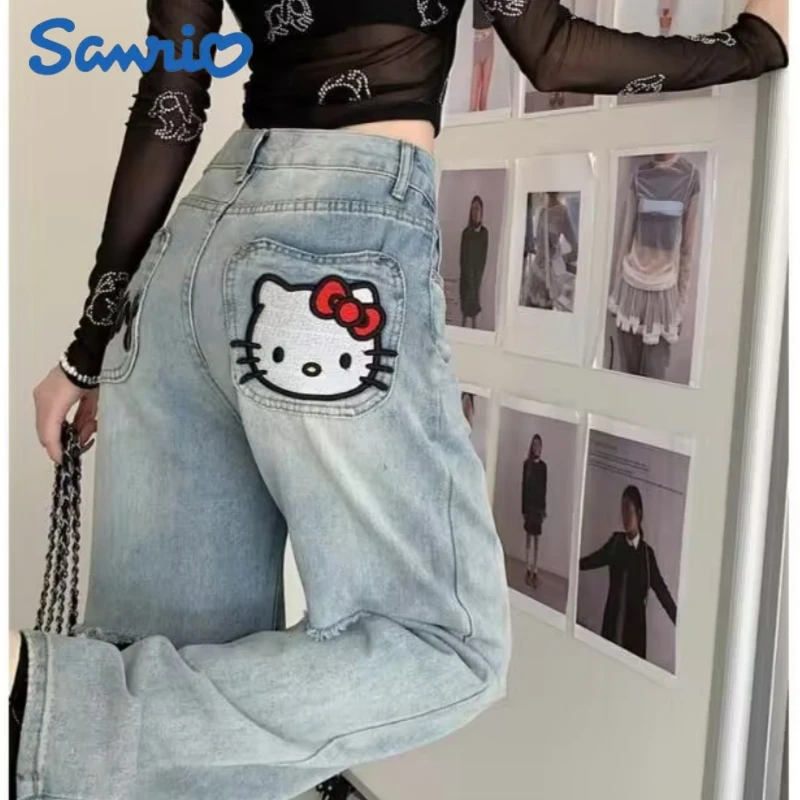 

Sanrio Hello Kitty Jeans Harajuku Trend Anime Kawaii Kt Wide Leg Pants Loose For Women Trouser Street Student Casual Fashio Gift