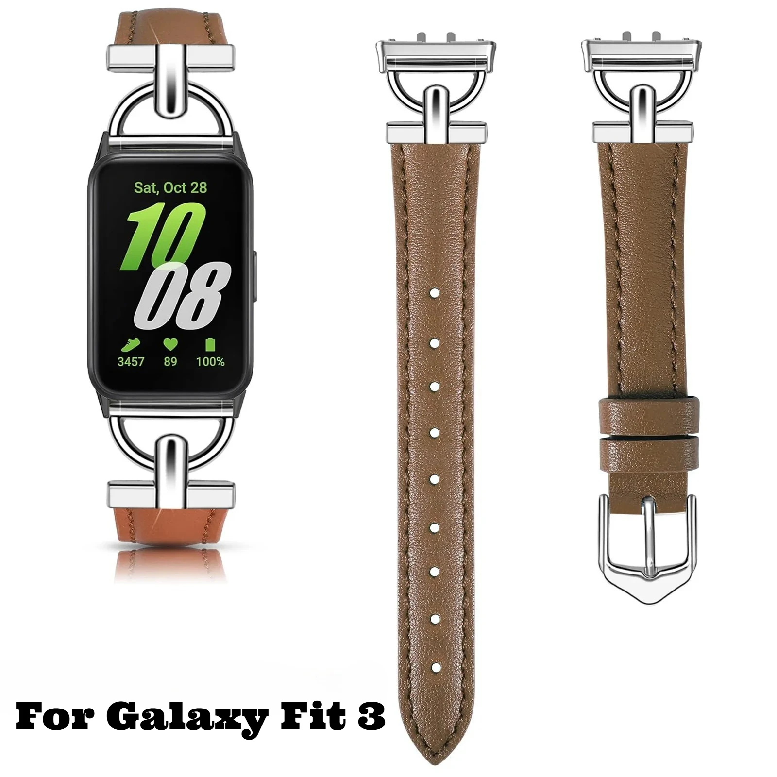 Premium Metal and Leather Strap for Galaxy Fit 3 - Stylish Smart Watch Wristband Accessory
