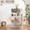 3 Tiers Rotating Makeup Organizer 360° Spinning Large Capacity Makeup Stand Clear Skincare Display Case with Compartment Design 2
