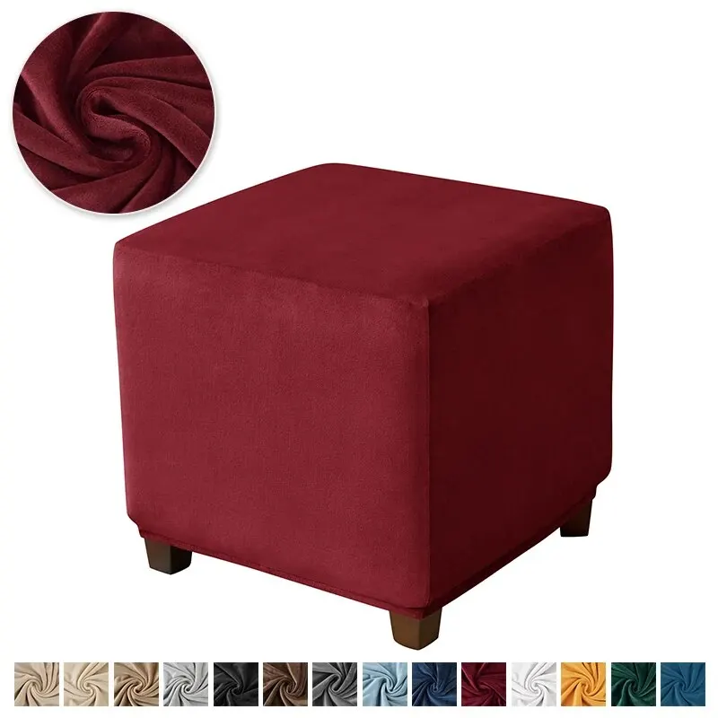 Luxurious Velvet Ottoman Cover - Soft Elastic Slipcover for Living Room Footrest and Pouf Stool Protection