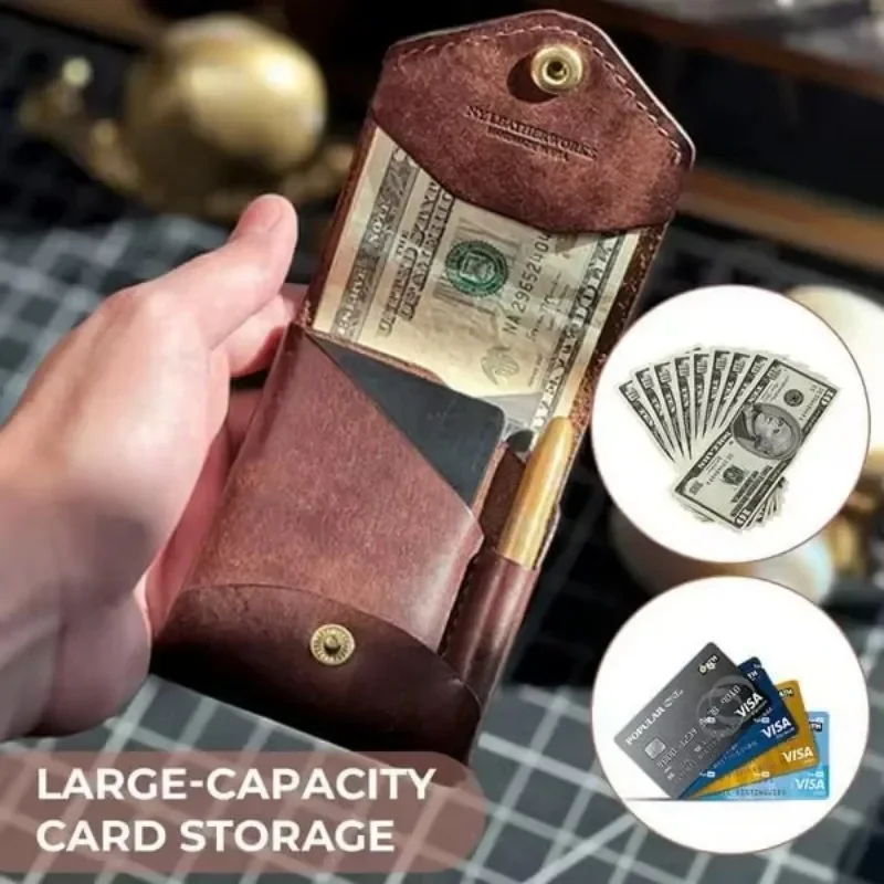Portafoglio compatto multifunzionale Portafoglio in pelle fatto a mano Portafoglio piccolo e sottile compatto per carte di credito Portamonete portatile in vera pelle - immagine 2