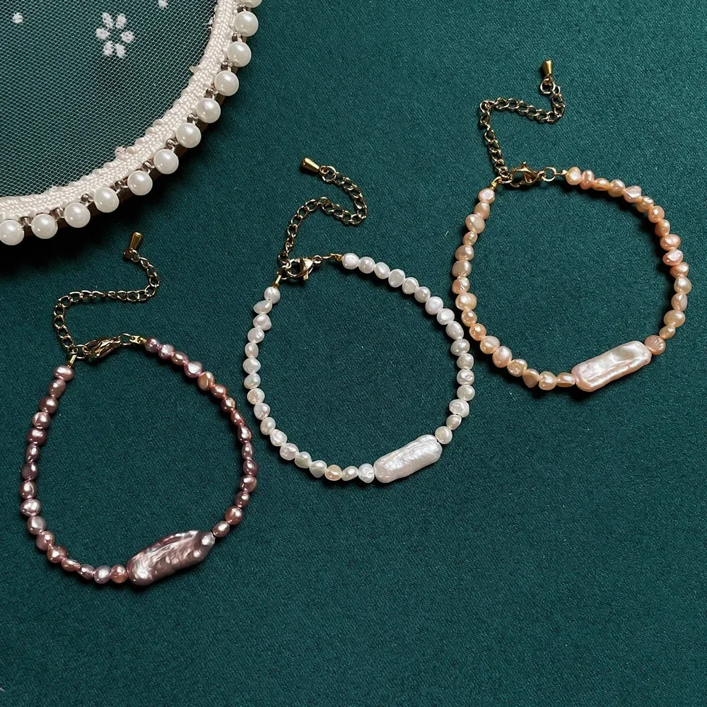 

Необычные браслеты из натурального пресноводного жемчуга, белые, розовые Подвески Biwa Stick, маленькая фотография, для женщин, корейская мода