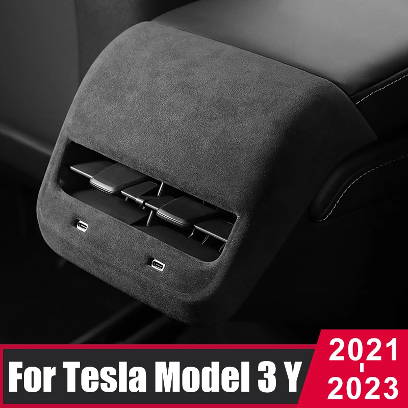 

For Tesla Model 3 Model Y 2021 2022 2023 Leather AC Air Vent Cover Car Rear Armrest Box Air Conditioning Vent Outlet Trim Frame