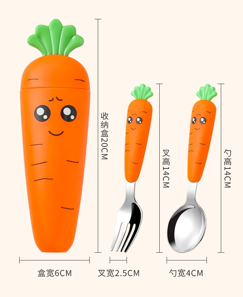 Cutlery Set Kids Fork and Spoon Set Carrot Shape Baby Feeding Utensils Stainless Steel Cartoon Fork Spoon Child Cutlery Set Kid Tableware