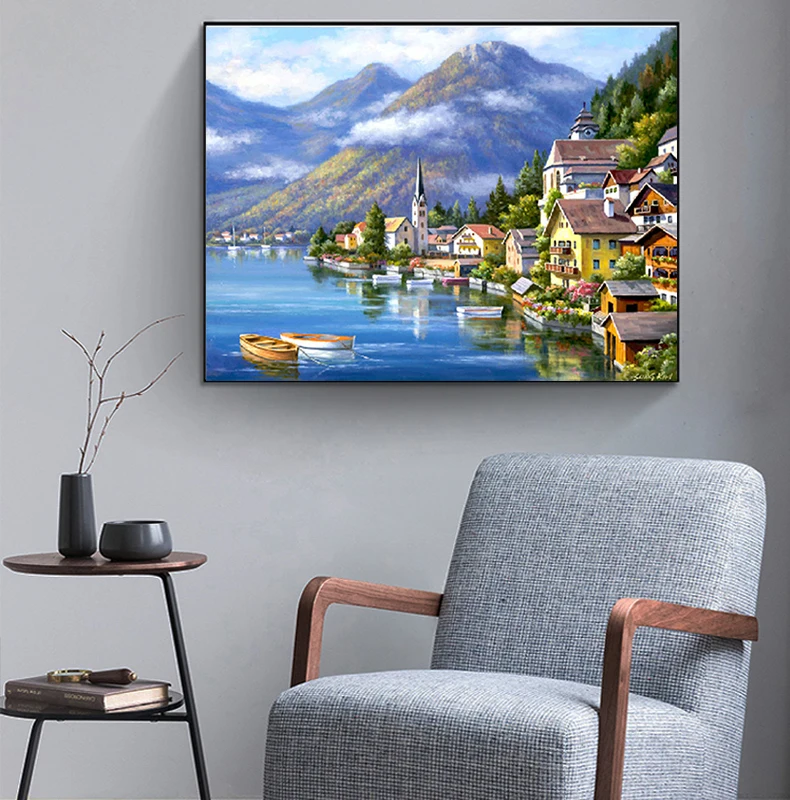 Diamond Painting Landscape Winter Harbor Cross Stitch Kit 5D DIY Full Round Diamond Embroidery Mosaic Art Deco Gift