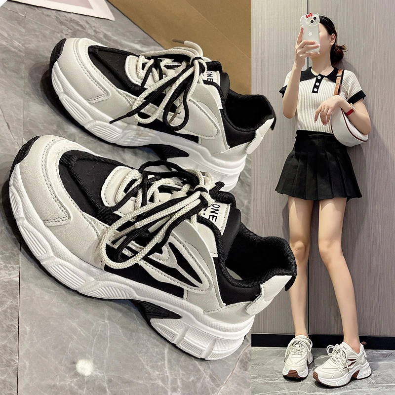 

2023 New Chunky Sneakers for Women Lace-Up Vulcanize Shoe Casual Fashion Dad Shoes Platform Sneaker Zapatillas Mujer