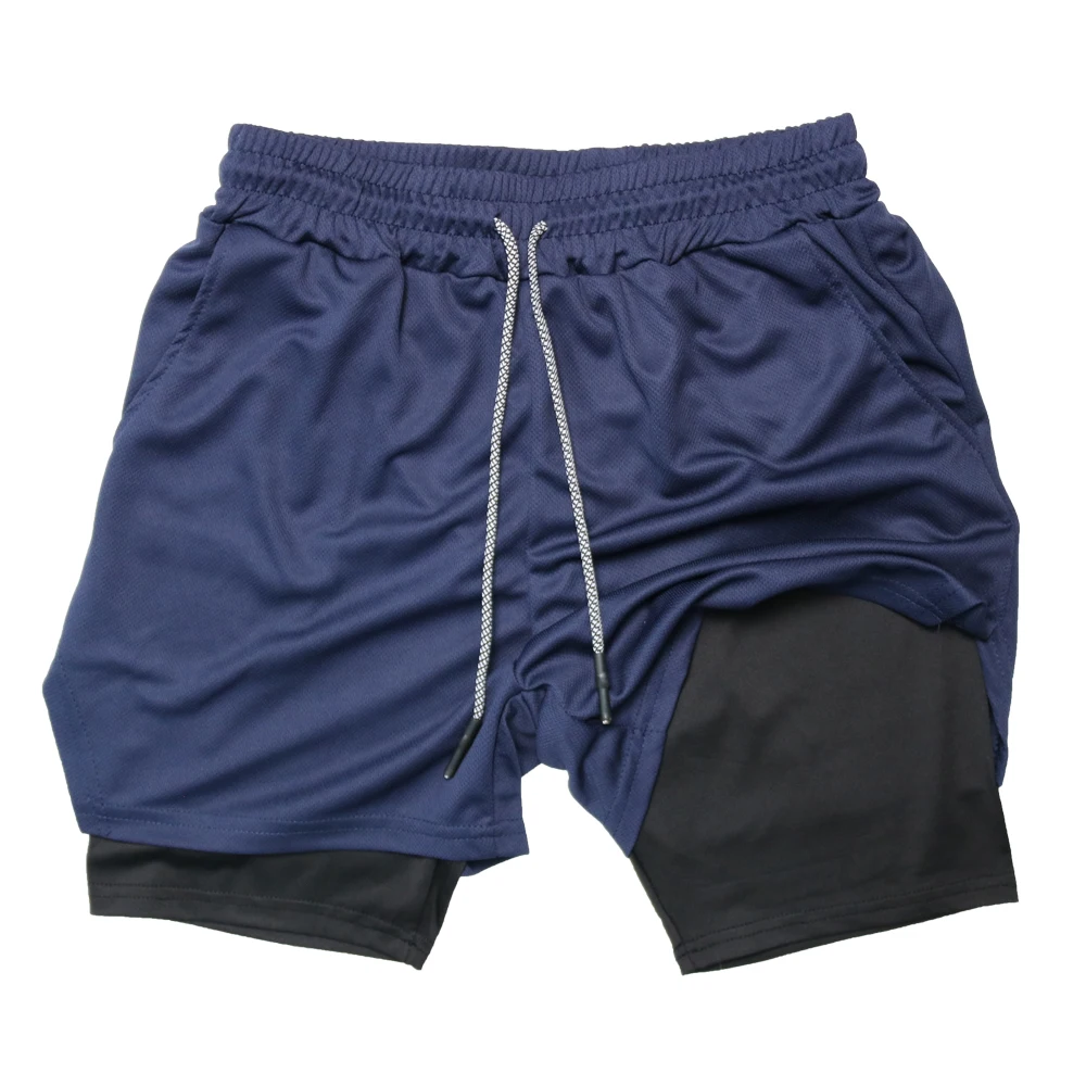 Men's Double Layer Fitness Shorts Men Fitness Gym Training 2 in 1 Sports Shorts Quick Dry Workout Jogging Double Deck Summer 6