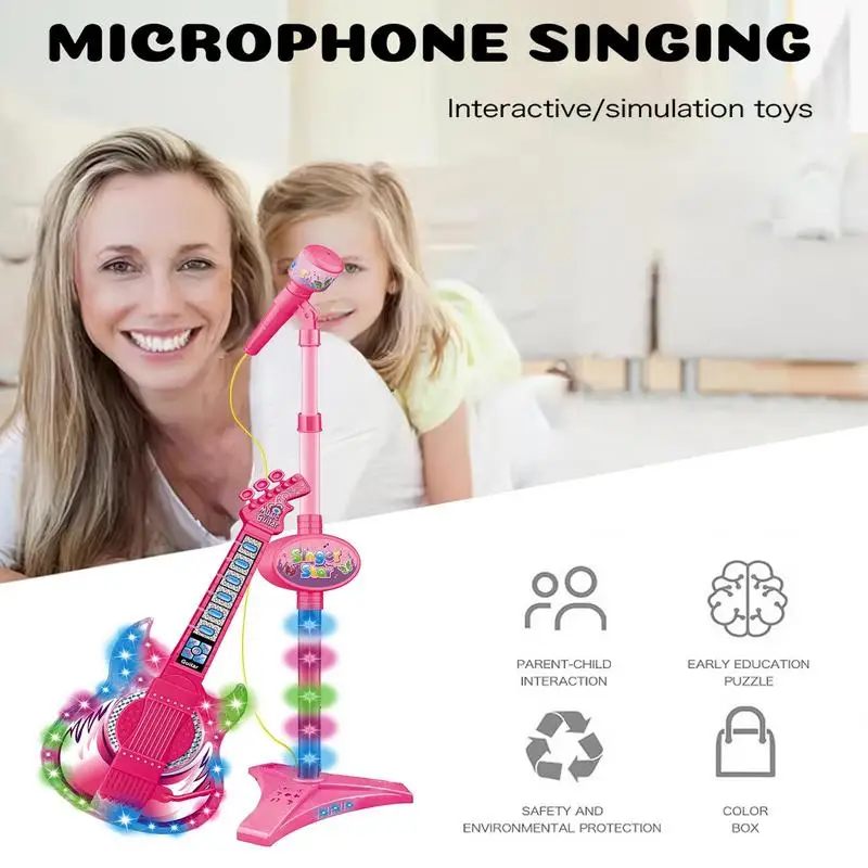 Kids Electric Guitar And Microphone Set Guitar Toys With Music Guitar Toys With Music And Colorful Light Microphone With