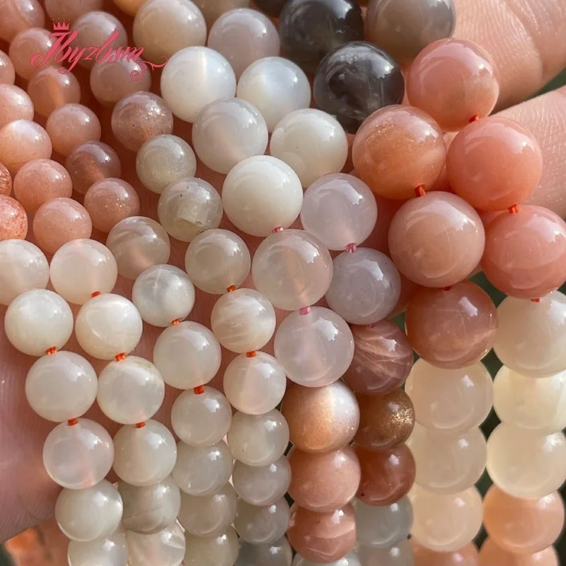 6/8/10mm Smooth Round Rainbow Multicolor Natural Stone Beads Moonstone for DIY Accessories Necklace Bracelets Jewelry Making 15