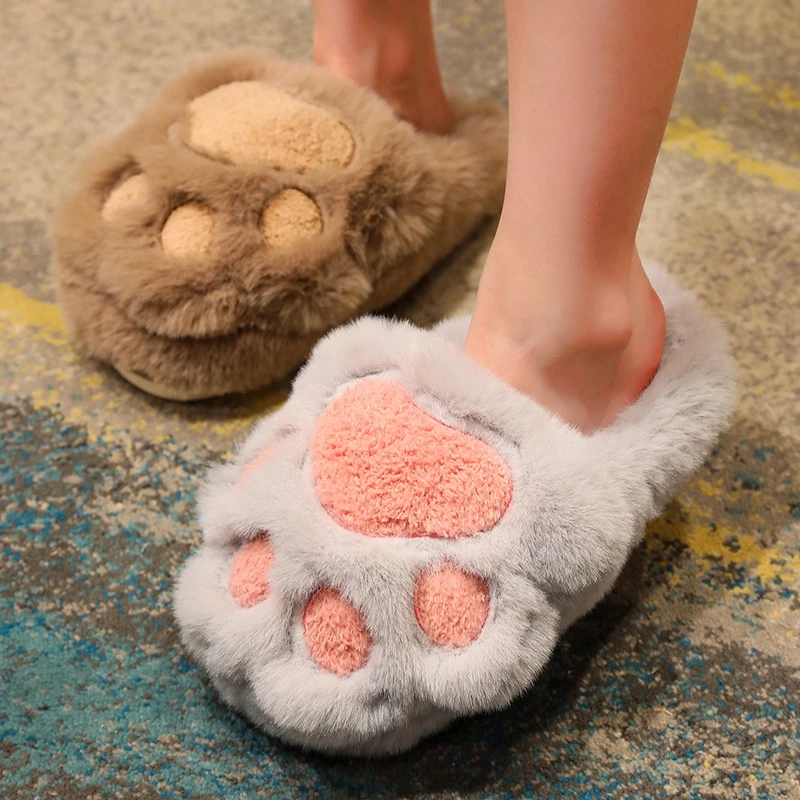 Cotton Slippers Female Simulation Cat Paw Slippers Indoor Home Plush
