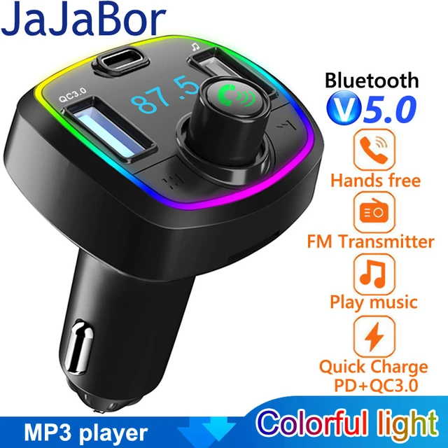 Adaptador Bluetooth para coche, transmisor FM Bluetooth para coche,  reproductor de MP3 QC3.0 carga rápida para todos los teléfonos inteligentes