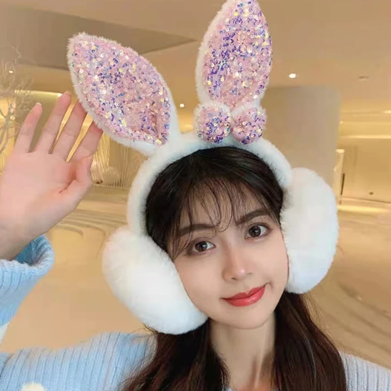 

Stuffed Bunny Ear Earmuff Soft Earwarmer Winter Ear for Protection Props X4YC