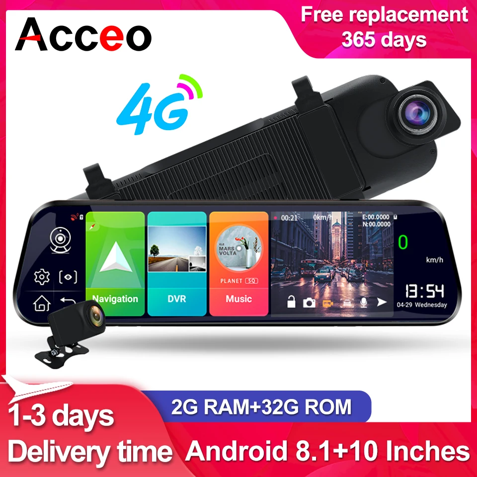 

Acceo D13 Car Dvr 10 Inch Streaming RearView Mirror 4G Android Dash Cam FHD 1080P Video Recorder ADAS Registrator Dual Lens Dvrs