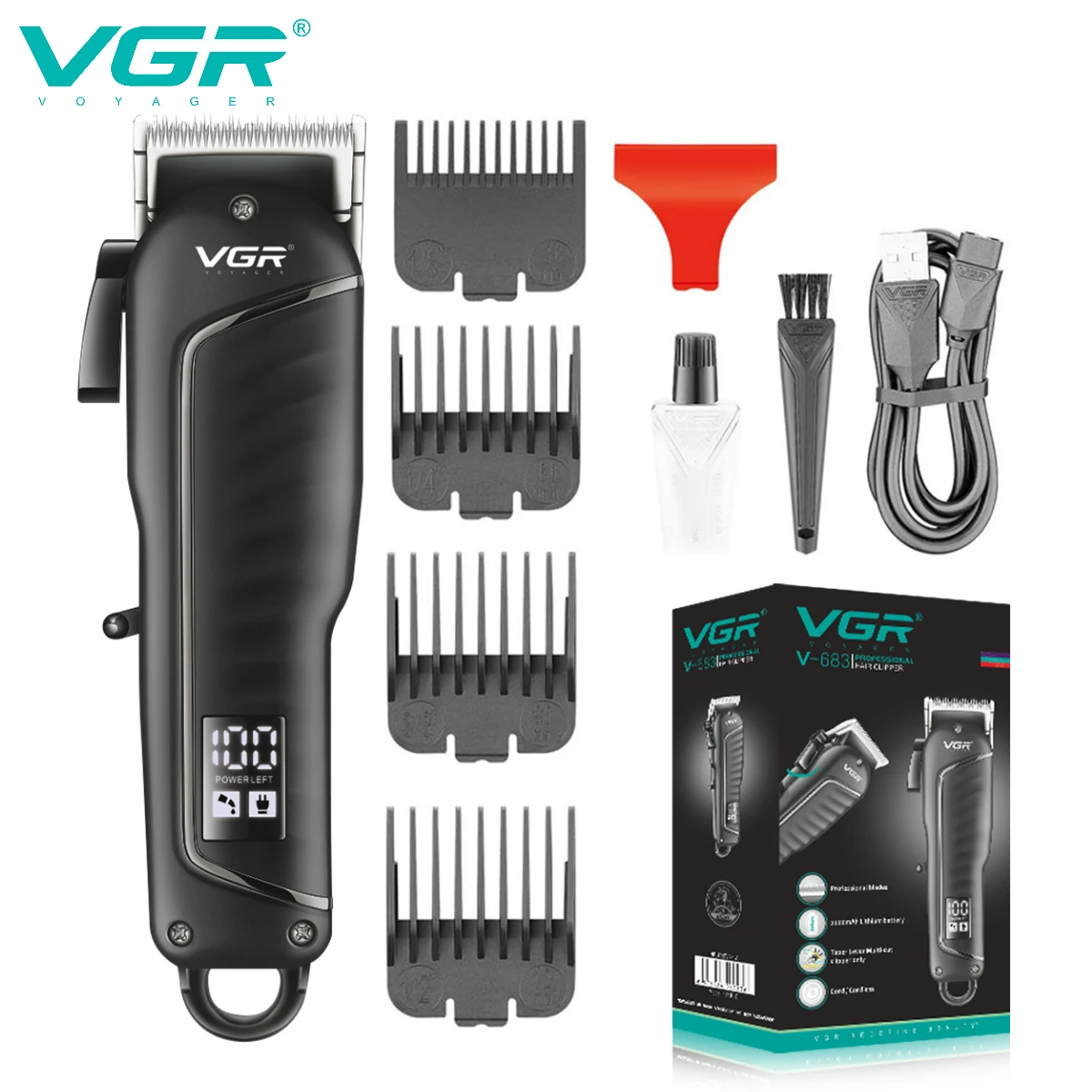 VGR Clipper Hair Clipper Professional Hair Cutting Machine Electric Hair Trimmer Haircut Machine Men's Barber Rechargeable V-683