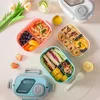 2025 Portable Lunch Box Compartment Wheat Straw Bento Carrying Handle Reusable Tableware Container Meal Snack Food Containers 2