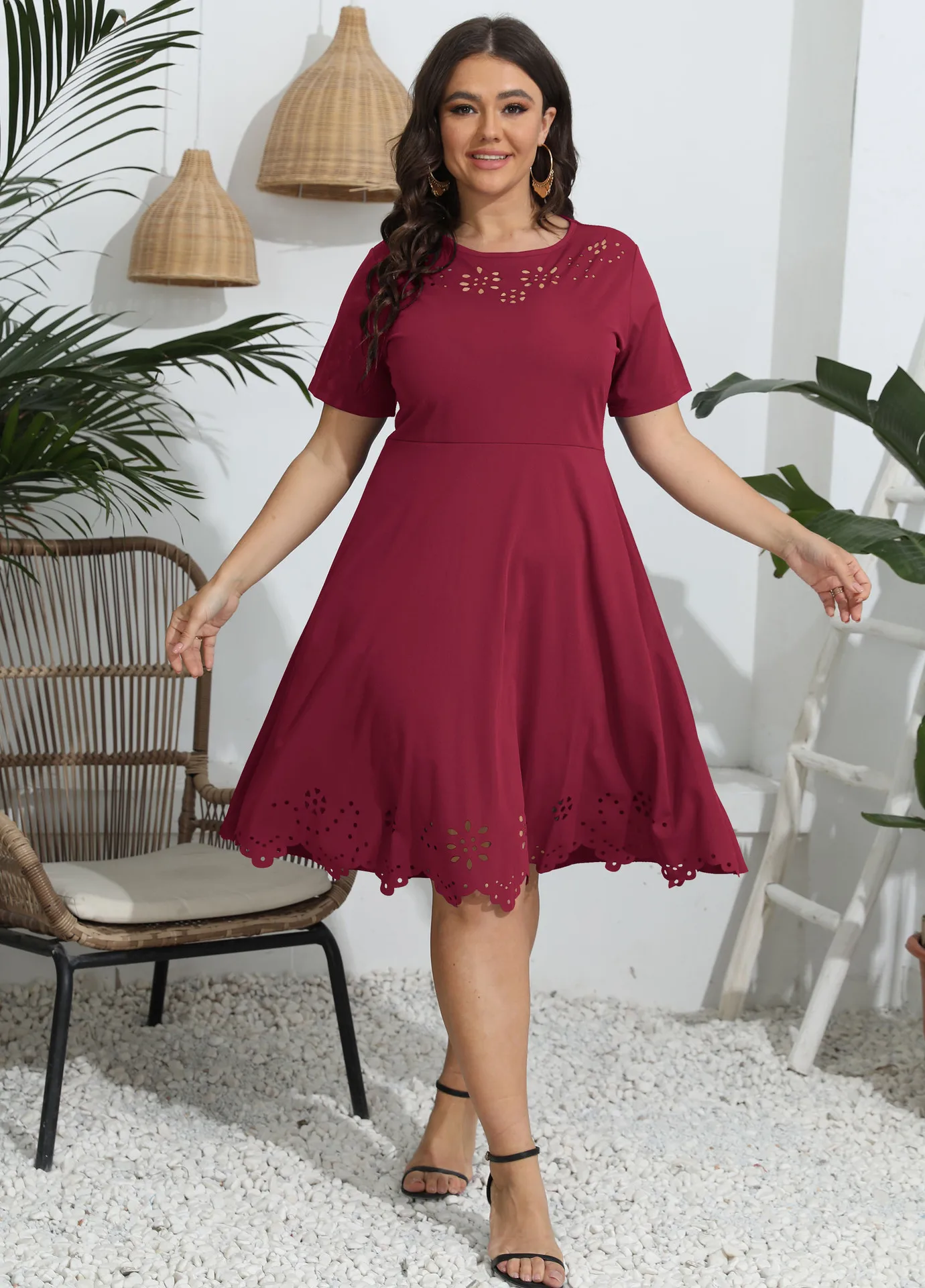 

Plus Size Summer Elegant and Pretty Linen Dress for Female Cheap Casual Hollow Party Dresses On Offer Liquidation Free Shipping