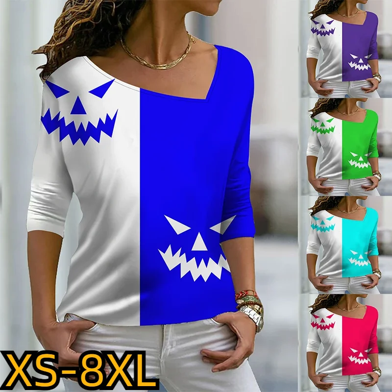 

Hallowmas Slim Top Autumn New Design Printed T-shirt Women's Fashion Long Sleeve Sexy Pullover V-neck Tee Shirt