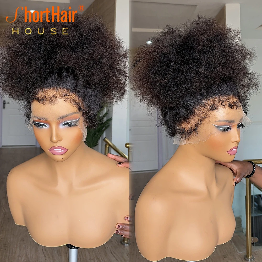 Afro Kinky Curly Wigs Human Hair 4C Kinky Edges Human Hair Wigs Invisible Knots 13x4 Lace Front 360 Full Lace Front