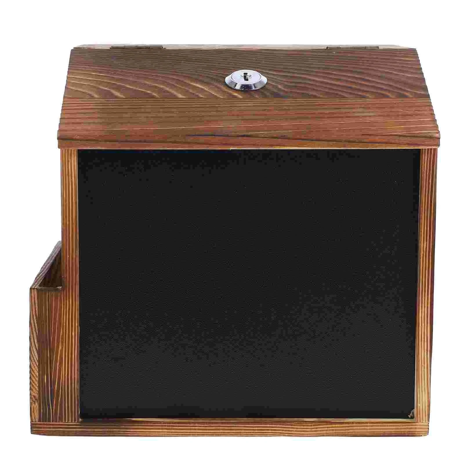 Wall Mount Suggestion Box Secure Locking Donation Box Wooden Mailbox Blackboard Money Saving Versatile Usage Comment