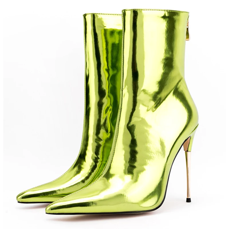 

Patent Leather Ankle Boots Women Fashion Pointed Toe Back Zipper High Heels Women Winter Boots For Women Catwalk Botines Mujer