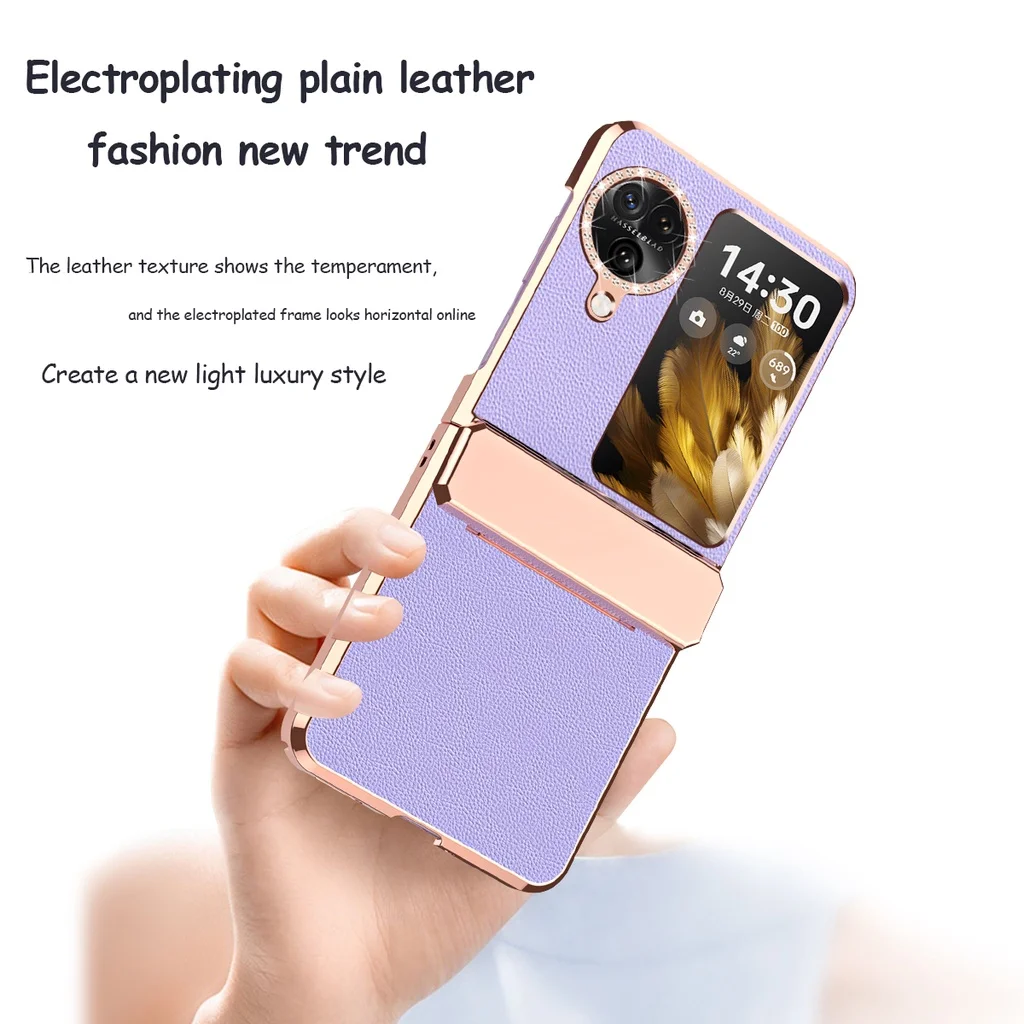 PU Leather Hard Plating Phone Case For OPPO Find N3 Flip 5G Electroplated Frame With Hinged Shockproof Cover For Find N 3 Flip