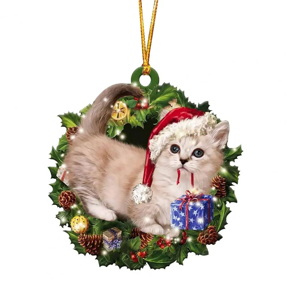 

2023 Christmas Cartoon Cat Hanging Decoration Acrylic Reusable Car Rearview Mirror Cartoon Xmas Tree Ornament Pendant Party