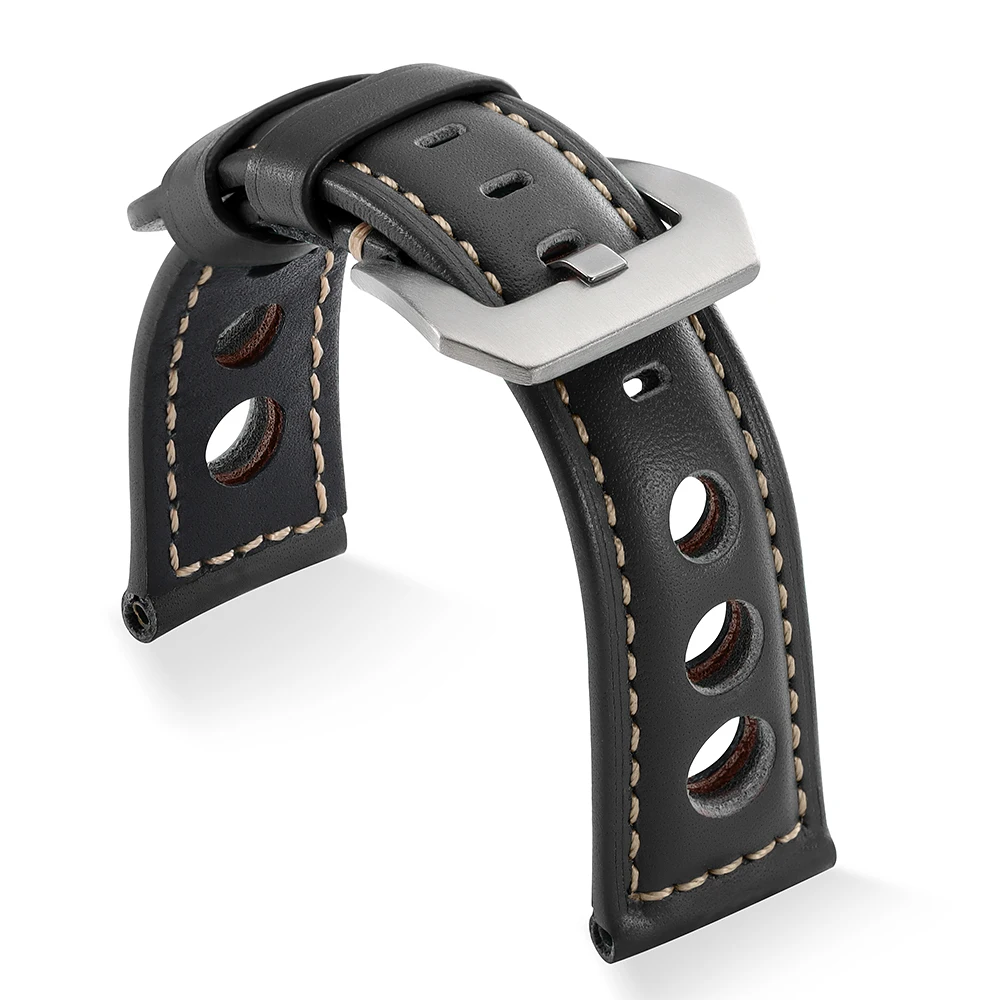 Vintage-Style Genuine Leather Watch Strap in Black, Blue, and Brown - Men's and Women's Wristband Bracelet