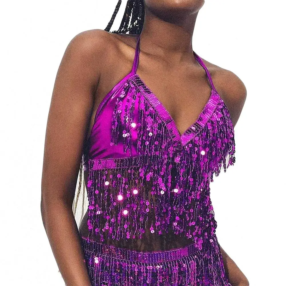 Bauchtanz Pailletten Fransen Top Nachtclub Performance Halfter BH Tanz kleidung – Detail 10