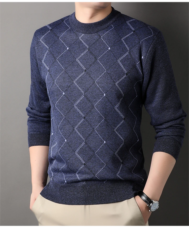 Men Pulllover Autumn Winter Fashion Comfortable Casual Solid Color Sweater New Thickened Sweater Added Velvet